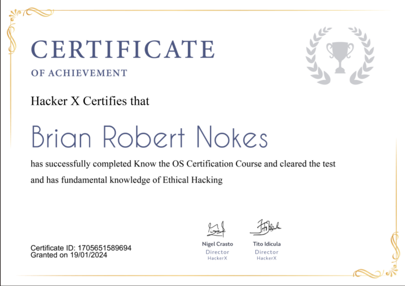 Cert_BrianNokes HackerX Know The OS Certification Course