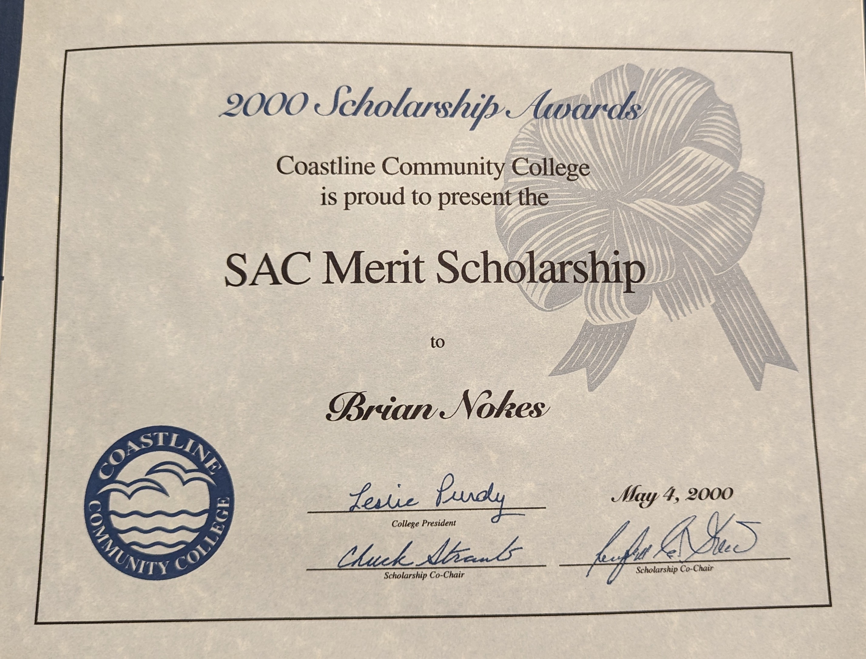 Cert_BrianNokes SAC Merit Scholarship